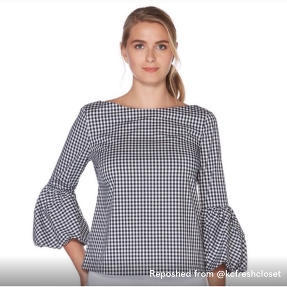 Laundry By Shelli Segal Tops - Laundry by Shelli Segal Gingham Puff Sleeve Blouse